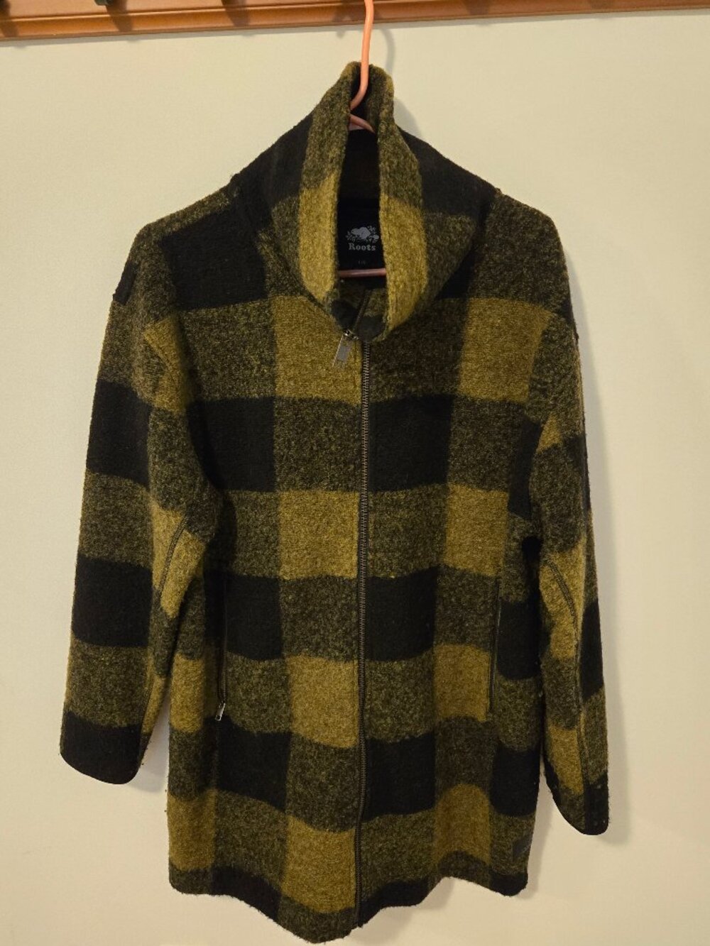 Roots Wool Blend Jacket - Green & Black Plaid - Size L/G